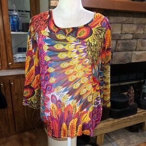 CHICOS SIZE 1 SIZE MEDIUM GORGEOUS MULTICOLORED PEACOCK ABSTRACT DESIGN
